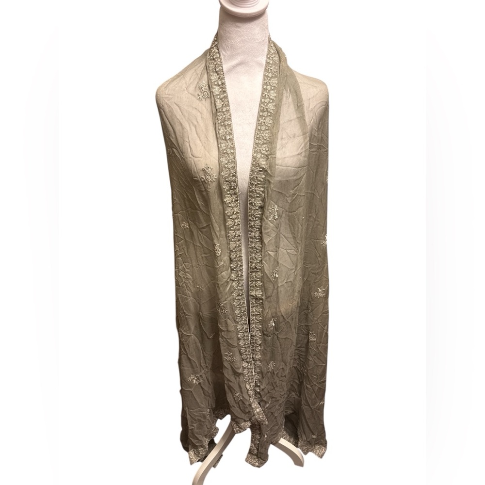 Elegant Embroidered Shawl 100% silk scarf
